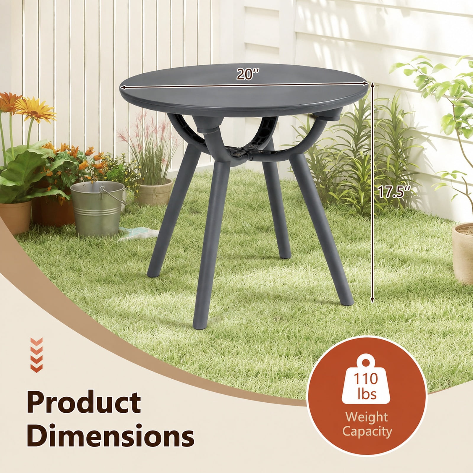 Furnibear Outdoor Round Patio Storage Side Table Set of 2 with Weatherproof PP and ABS Build for Poolside Backyard Balcony and Deck, Gray