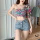 thumbnail image 5 of Camisa de mujer con volantes, manga abullonada, estampado floral, blusa con hombros descubiertos, tipo 1 kenally AP001330-01B, 5 of 7