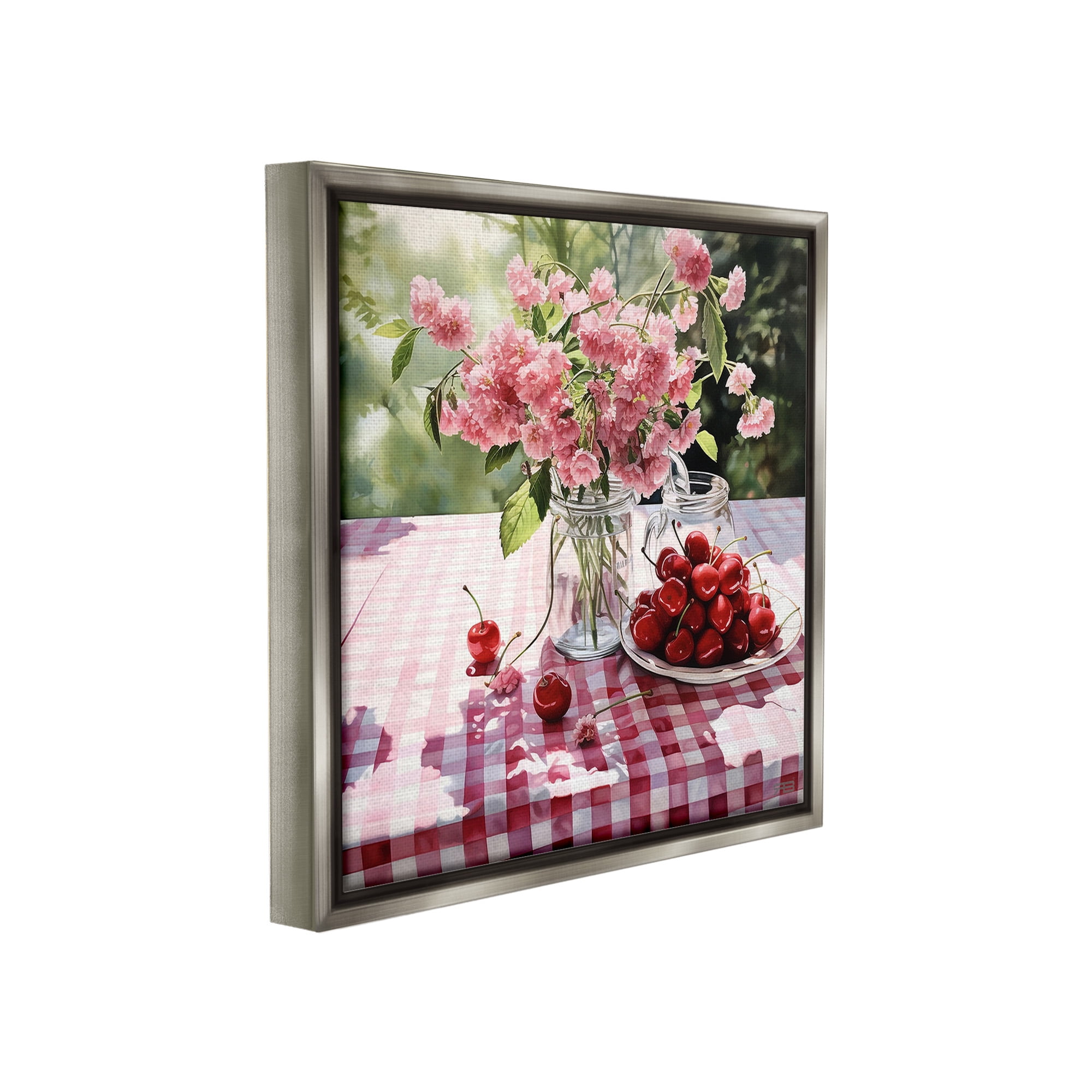 Stupell Industries Spring Snacks on Plaid Food & Beverage Painting Gray Floater Framed Canvas Art Print Wall Art, 18 x 18