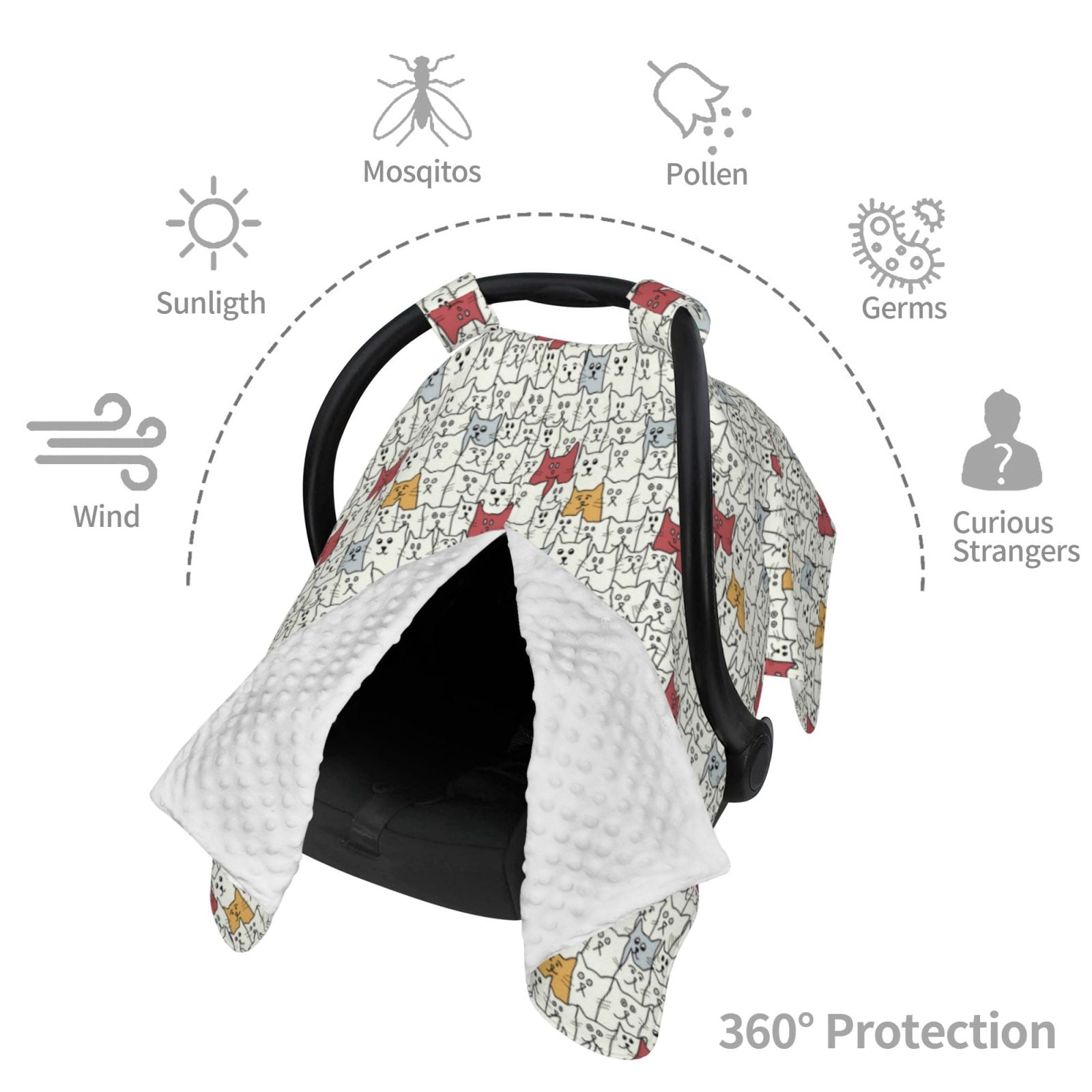Car Seat Cover Baby - Funny cat white Breathable Infant Car Seat Cover for Baby Carseat, Lightweight Comfort Baby Essentials Must Haves Newborn Stuff for Girl Boy