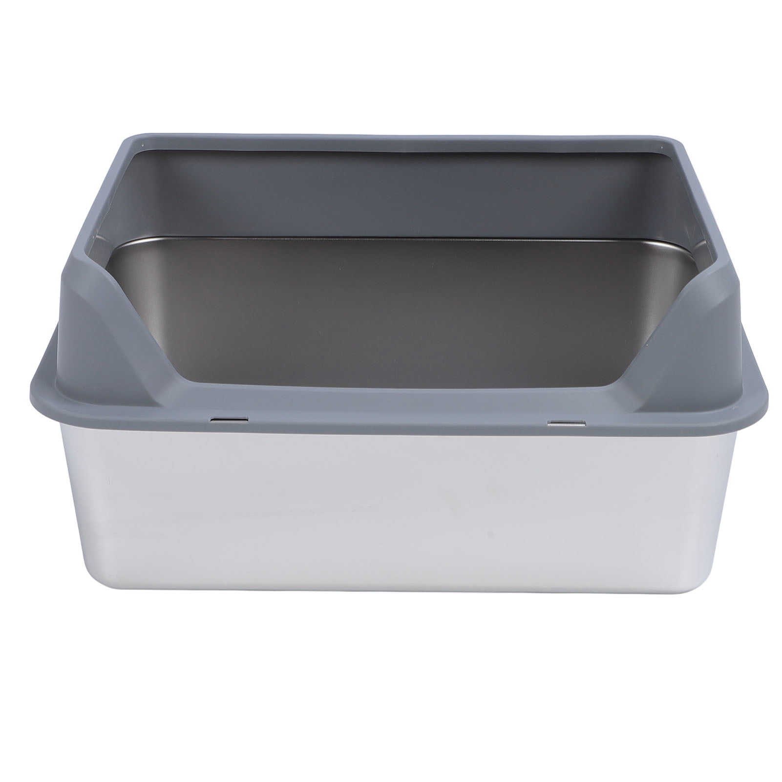 YAHHU Stainless Steel Cat Litter Box Anti Splashing Top Entry Large Kitty Pan with Scoop, High Sided Metal Potty Tray for Big Cats, 20.08 inches / 51 cm, Dark Gray
