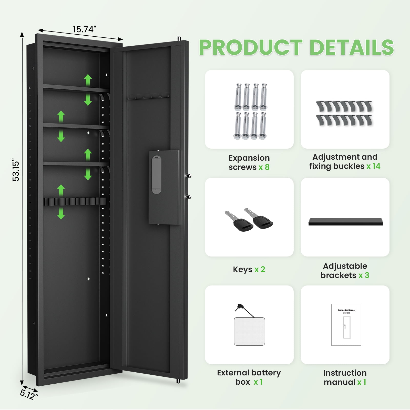 Silkight 53.15" 53.15" Wall Safe Between the Studs, Biometric Fingerprint Hidden Safe with Dual Alarm System and Silent Mode, Wall Gun Safe with 3 Adjustable Shelves and Magnetic Slot