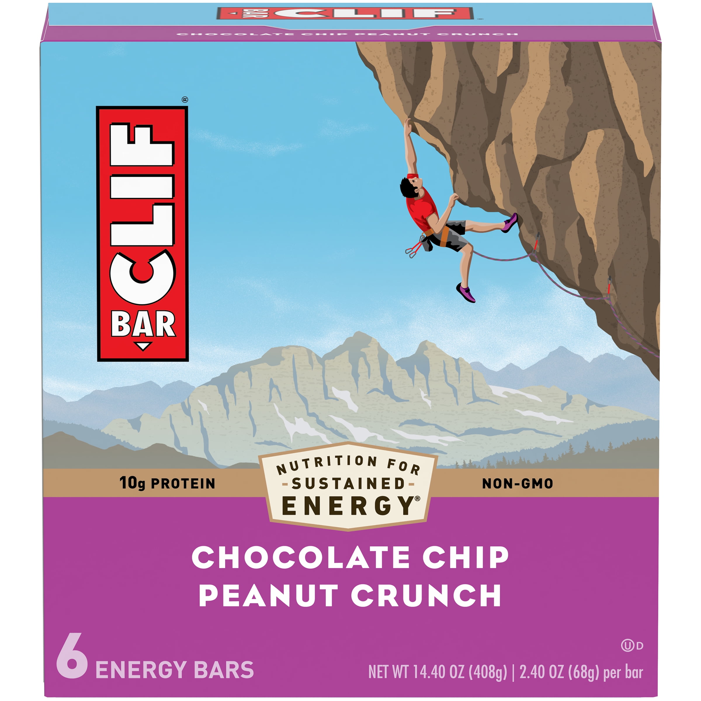 CLIF BAR® Energy Bars, Chocolate Chip Peanut Crunch, 10g Protein Bar, 6 Ct, 2.4 oz