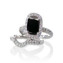 2 Carat Unique Black Diamond and diamond Bridal Ring Set on 10k White Gold
