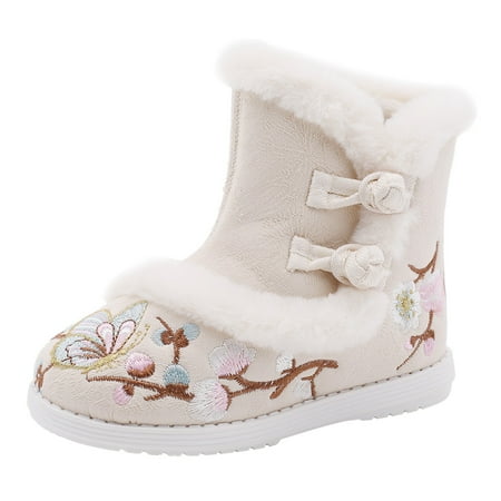 

TAIAOJING Girls Boots Toddler Ethnic Style Cotton Boots For Gilrs Cloth Shoes Warm Winter Snow Boots Embroidery Print Cotton Boots