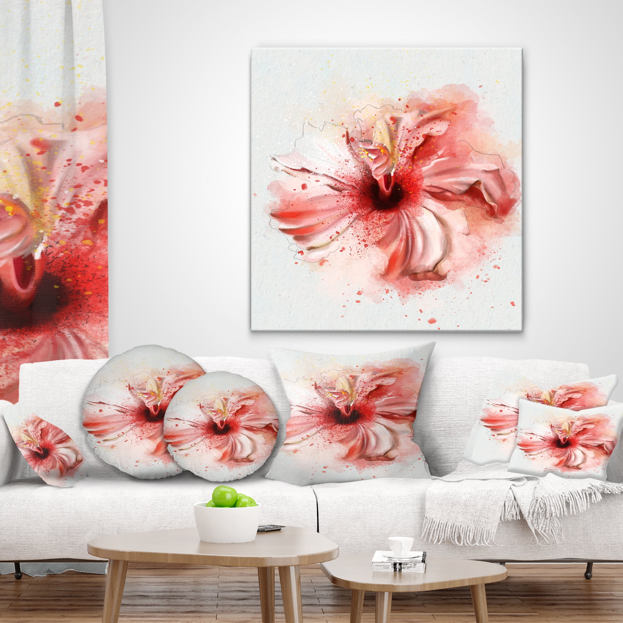 Designart Lovely Pink Watercolor Flower - Flowers Throw Pillowwork - 12x20