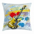 thumbnail image 1 of Art Throw Pillow Cushion Cover, Abstract Musical Instrument Expressionist Artwork Stained and Tainted Background Print, Decorative Square Accent Pillow Case, 16 X 16 Inches, Teal Yellow, by Ambesonne, 1 of 2