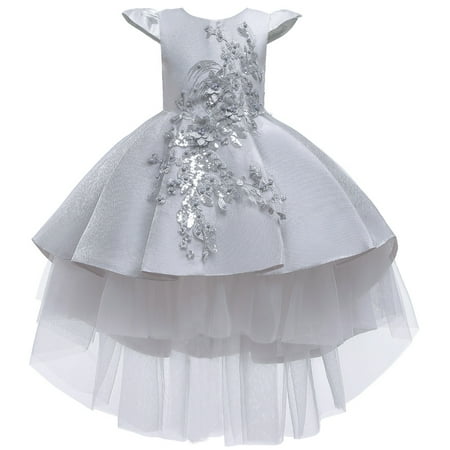 

Girls Gray Gown Dress with flower Design without Sleeves For Wedding Pageant Graduation New Year Christmas Thanksgiving and Birthday ages 4 years old