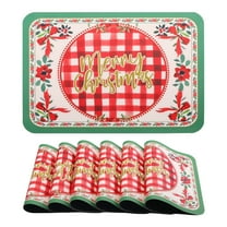 Placemats Set of 6 Leather Placemats, Washable Kitchen Table Mat, Seasonal Holiday Christmas Place Mats for Party Red/Green 17.7*11.8inch