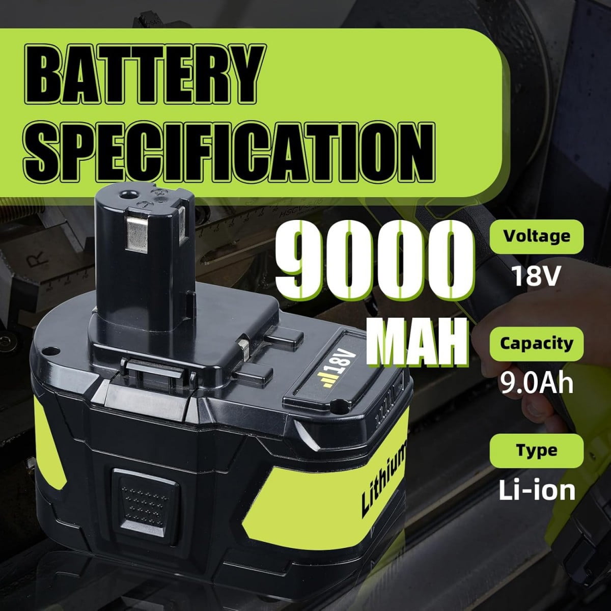 18V 9.0Ah High Capacity Lithium Replacement for Ryobi 18V Battery Compatible with P108 P105 P102 P103 P107 P109 Cordless Tools