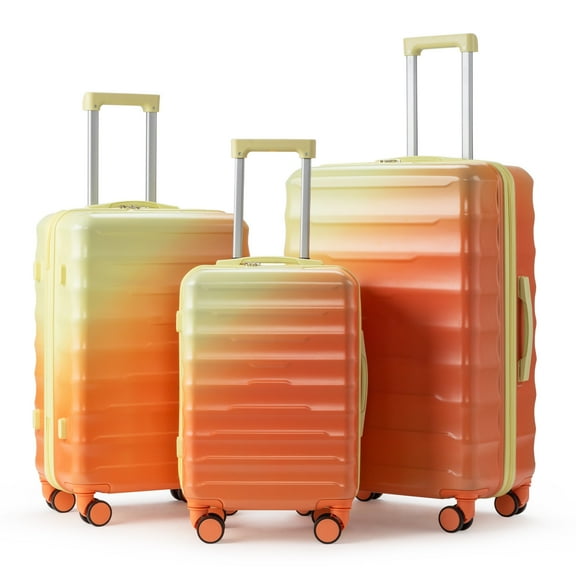 Zimtown Luggage Sets 3 Piece Hardshell Gradient Color Suitcase with Spinner Wheels and TSA Lock Yellow Orange