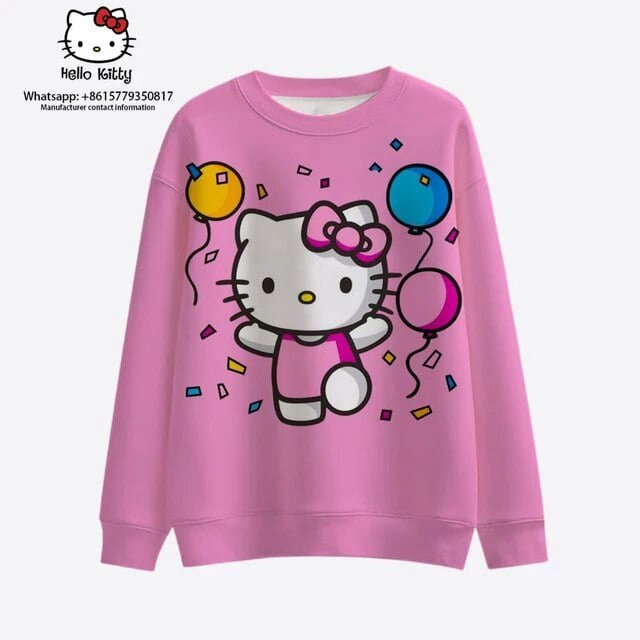 2023 Nouveau Mode Urbaine Style de Noël Hello Kitty Automne Harajuku Col Rond Décontracté Chandail en Molleton à Manches Longues pour Femmes 2K