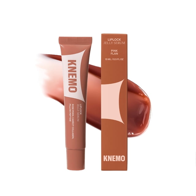 KNEMO LipLock Jelly Serum para labios secos Mascarilla hidratante y voluminizadora de larga duración con rosa PDRN Zanahoria Colágeno Almohada Péptido Hidratante Bálsamo labial con color. (Flan Rosa)