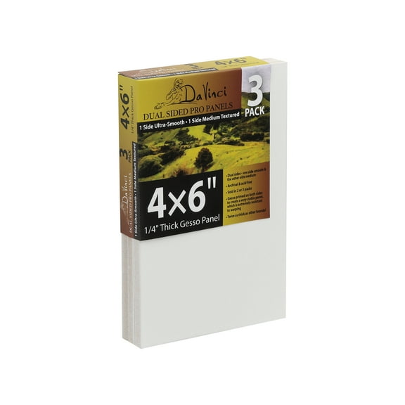 Jerry's Artarama Da Vinci Dual Sided Pro Panel Board - 3-Pack, 4x6" 6mm Deep Panels for Painting - Archival, Acid-Free Art Supplies - Ultra-Smooth & Medium Textured Paint Surfaces