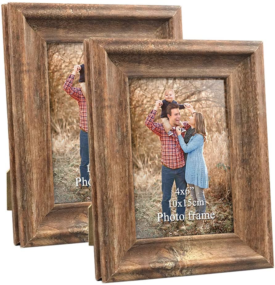 2 Pack 4x6 Picture Frames Set Wood Vintage Family Art Photo Frame for