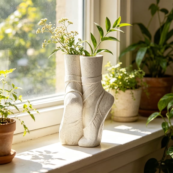 MMJ Vase Ballet Shoe Shaped Resin Modern Decorative Flower Planter Black White 5.91x4.72x9.17in for Home Desktop Centerpiece