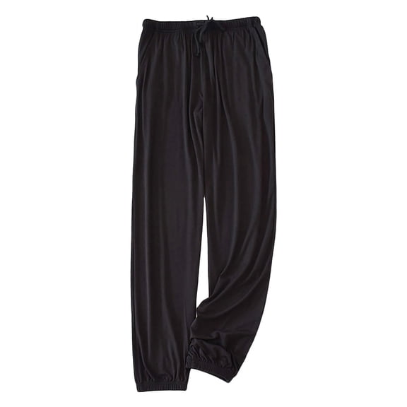 DHFJKG Mens Lightweight Pajamas Pants High Stretchy Solid Color Loose Fit Elastic Waist Ankle-Tied Sleepwear Pants Cozy Homewear