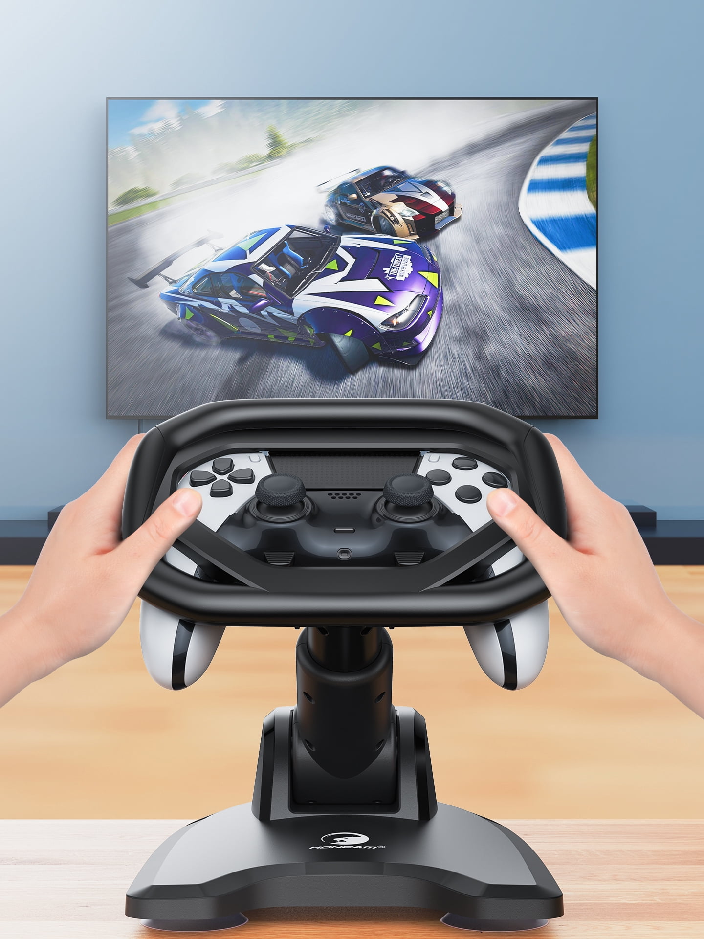 HONCAM PS5 Gaming Racing Wheel Stand for PS5/PS5 Elite Controllers,Steering Wheel Stand with 4 Table Suction Cup for PlayStation 5 Dualsense Controller,More robust and dependable for Immersive Game