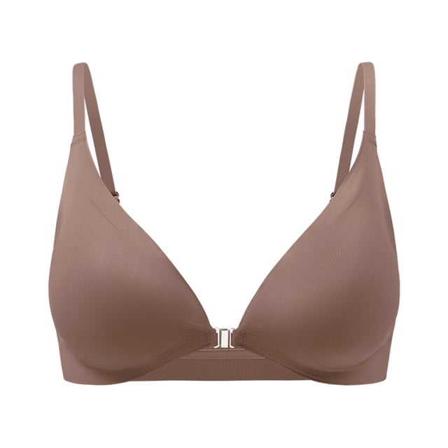 LOVZFMLL Bras for Women Fashion Women Large Size Solid Color Front Opening Buckle No Rims Fixed Cup Gathering Daily Bra Coffee M