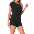 thumbnail image 4 of INSPIRE CHIC Womens Cap Sleeve Pajamas Tops with Shorts 2 Piece Soft Round Neck Casual Pjs Loungewear Sets XS Black, 4 of 5