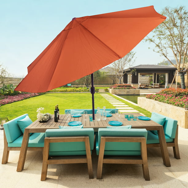 Patio Umbrella With Easy Crank And Auto Tilt Outdoor Table 10 Ft By Pure Garden Orange Com - Long Patio Table With Umbrella