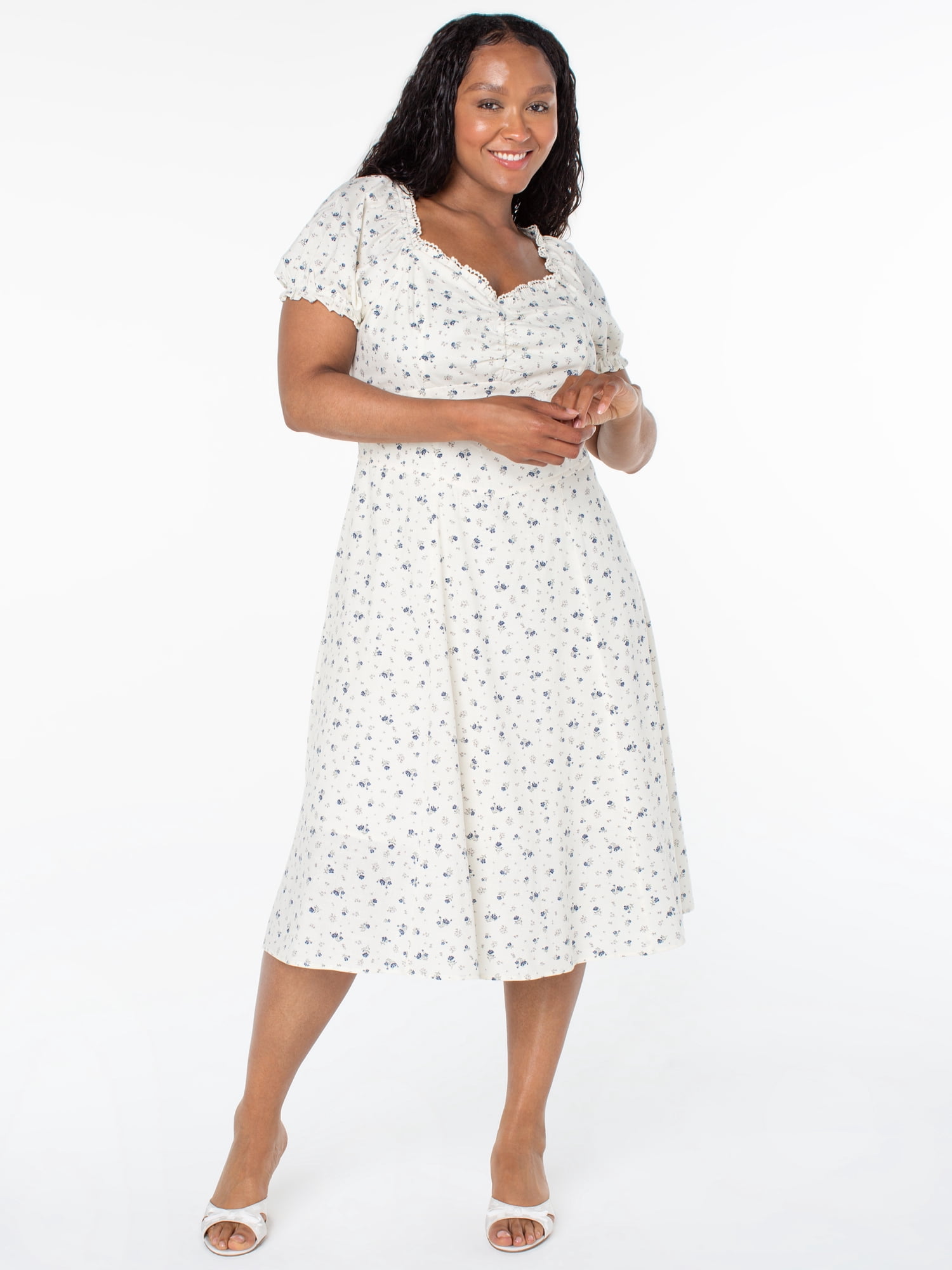 Celebrity Pink Women's and Women's Plus Puff Sleeve Midi Dress, Sizes XS-4X