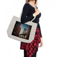 thumbnail image 2 of New York Shopping Bag, Manhattan Bridge Seen from Narrow Alley Island Borough Globally Influential Town NYC, Eco-Friendly Reusable Bag for Groceries Beach and More, 15.5" X 14.5", Cream, by Ambesonne, 2 of 2