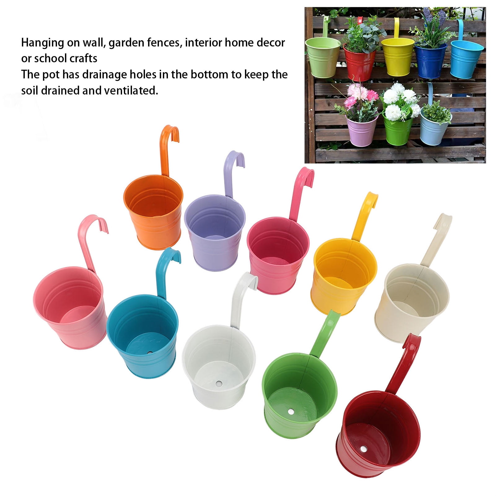 M Buder 10Pcs Hanging Flower Pots Iron Decorative Detachable Garden Planters with Drainage Holes for Indoor Outdoor Use (3.94 inches / 10 cm)