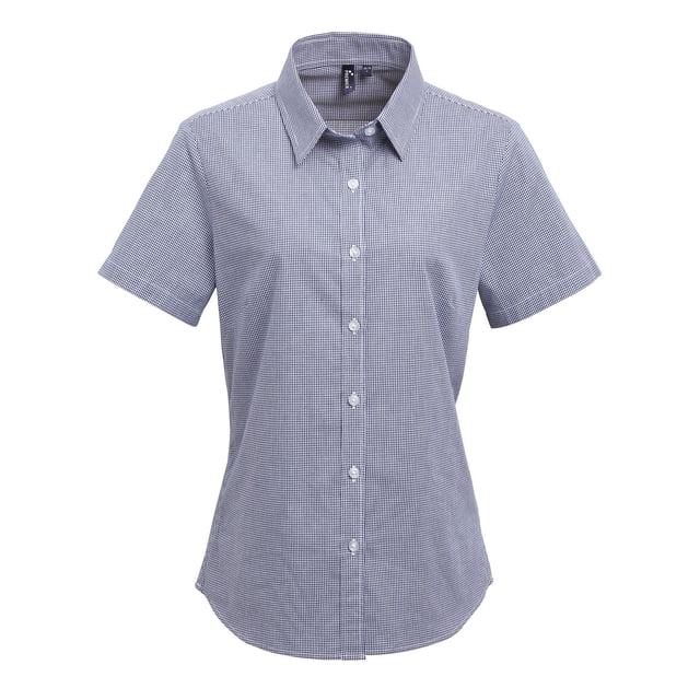 Premier Chemise en Coton à Micro-Carreaux à Manches Courtes pour Femmes