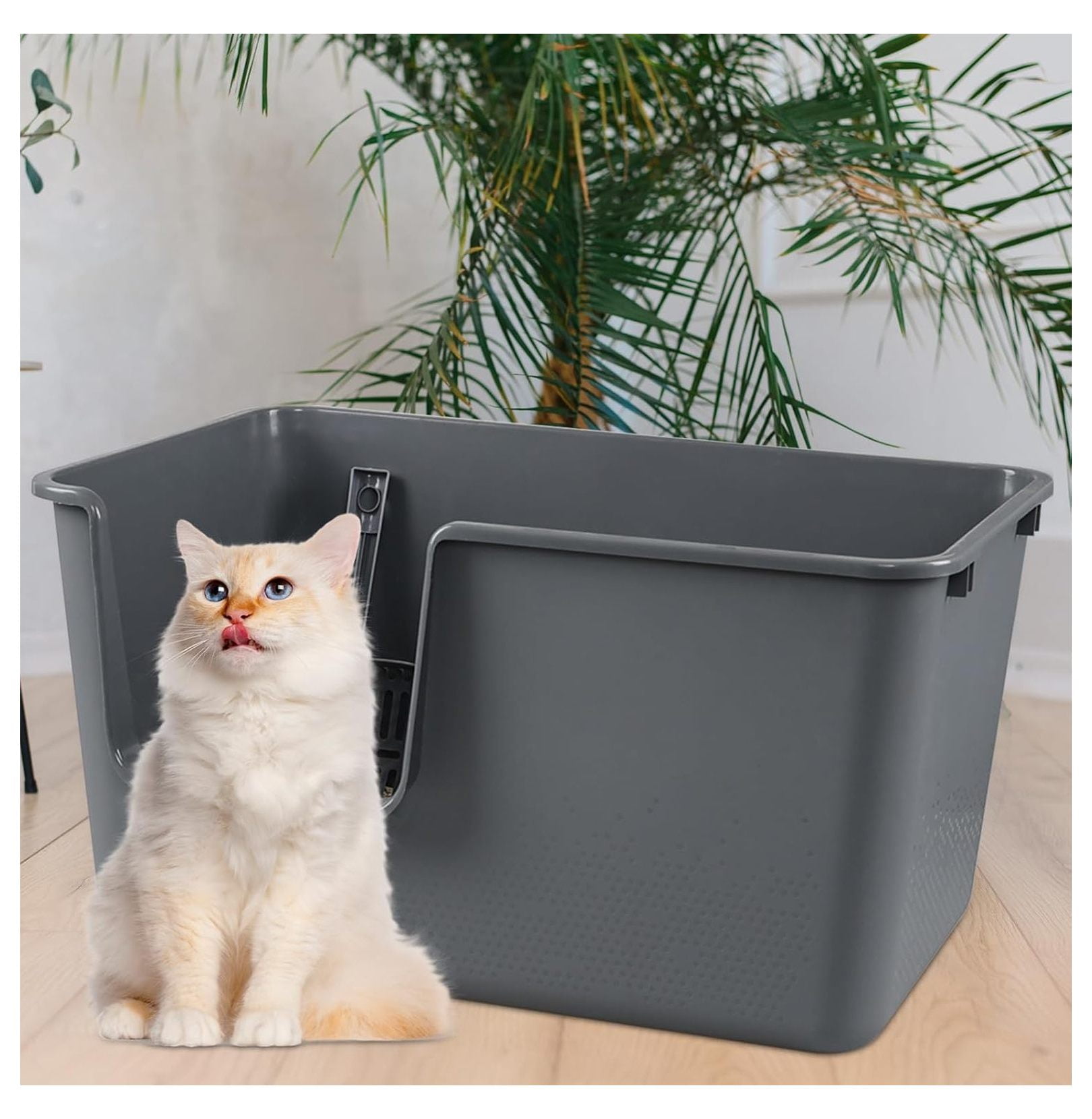 Cat Litter Boxes 2-Pack, Large High-Sided Plastic Cat Litter Pan, Gray - 24.4x15.2x12.7 Inch - Open Top Cat Toilet for Cats & Small Dogs