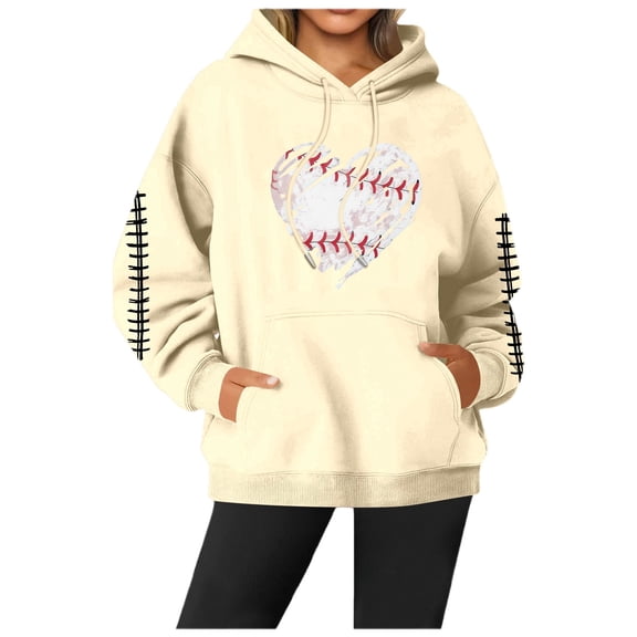 Oversized Hoodies for Women Casual Long Sleeve Loose Fit Tops Baseball Print Crewneck Fall Lightweight Sweatshirts