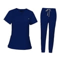 thumbnail image 3 of Los uniformes del oficio de enfermera friegan los trajes determinados del trabajo de los pantalones del basculador de las tapas con cuello en V para la atención sanitaria Azul Yuyangstore  Uniforme de enfermera, 3 of 8