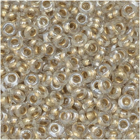 Gold Seed Beads - Toho Demi Round Seed Beads, Thin 8/0 (3mm) Size, 7.4 Grams, #989 Gold Lined Crystal