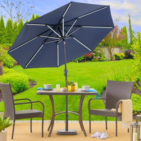 Sun Ray - 9' Round Next Gen Solar Lighted Umbrella - Grey