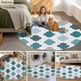 thumbnail image 5 of Bohemia Round Area Rug 3Ft Washable Small Circle Rugs for Kitchen Entryway, Vintage Moroccan Geometric Pattern Blue Green Gray Non-Slip Carpet Floor Mats Indoor Outdoor Carpet Runner Home Decor, 5 of 8