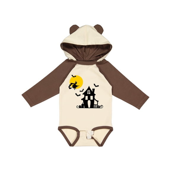 Inktastic Halloween Haunted House Witch and Bats Boys or Girls Long Sleeve Baby Bodysuit