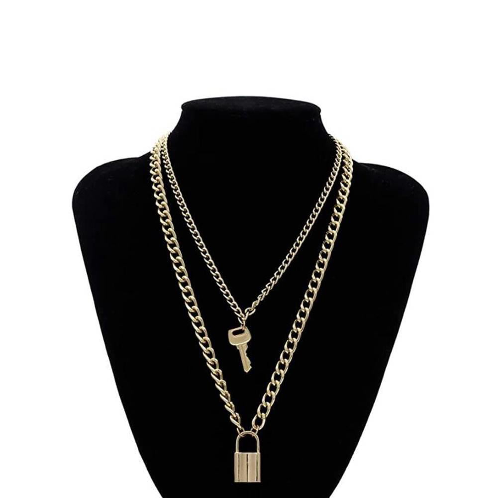 Short Metal Chain Necklace Featuring Toggle Clasp and Lock P (147150)