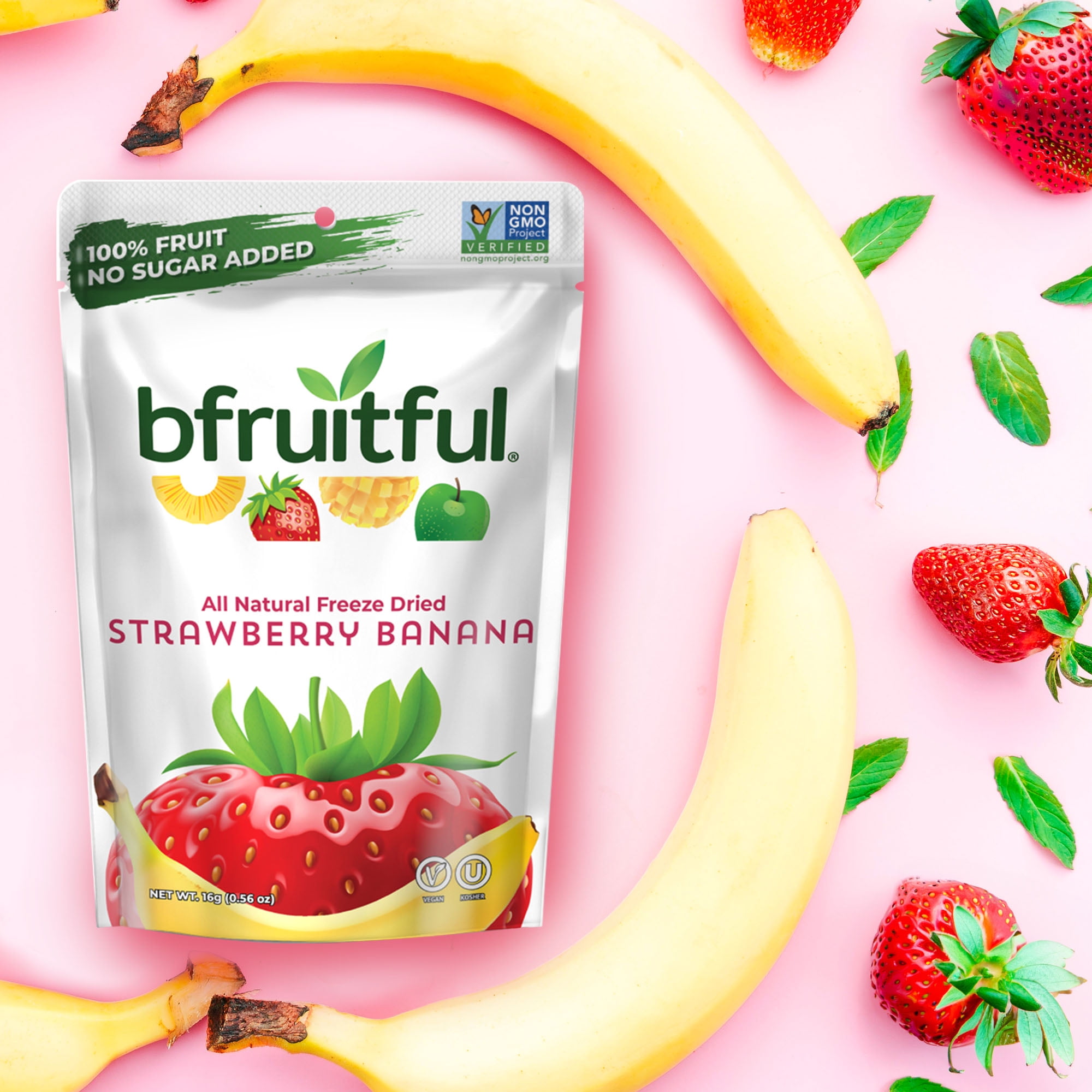 bfruitful Freeze-Dried Strawberry & Bananas Dried Fruits, 12-Count Bags, Gluten Free