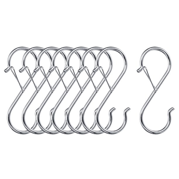 Ganchos en S para colgar, 8Pcs de 3.5 pulgadas - Ganchos en S de metal con hebilla de seguridad para colgar plantas, ropa (Plata)