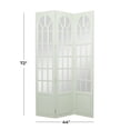 thumbnail image 3 of DecMode 44" x 72" Green Wood Hinged Foldable Partition 3 Panel Room Divider Screen with Window Pane Style Mirror, 1-Piece, 3 of 9