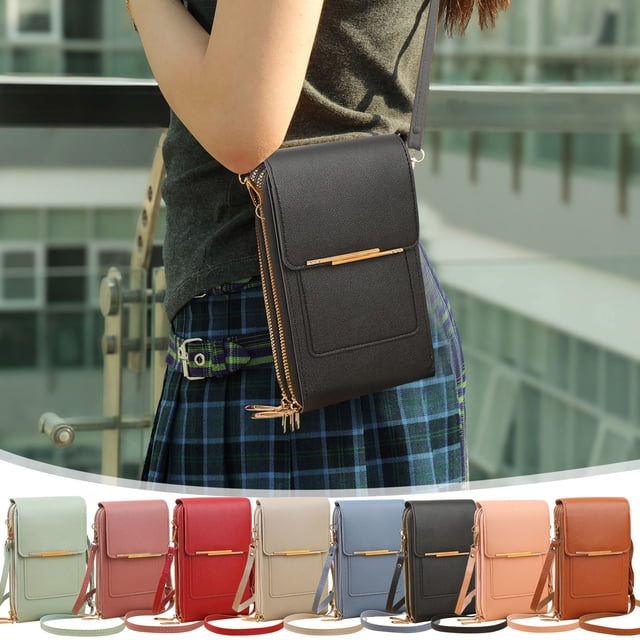 Bolso bandolera antirrobo para mujer - Bolso de cuero con pantalla táctil y almacenamiento para llaves para uso diario