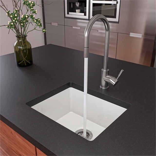 Pemberly Row 20" White Single Bowl Fireclay Undermount Kitchen Sink