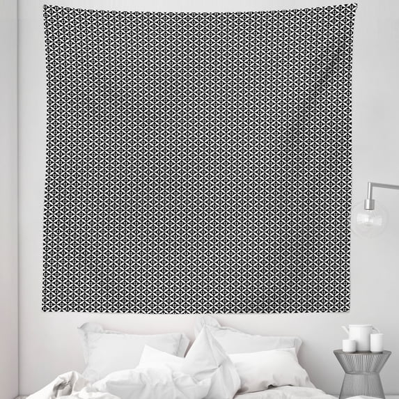 Circles Tapestry, Checkerboard Texture Inspired Modern Monochrome Print with Circular Modules, Fabric Wall Hanging Decor for Bedroom Living Room Dorm, 5 Sizes, Black and White, by Ambesonne