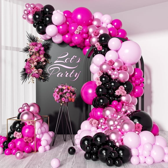 Kit de arco de globos FOTIOMRG rosa/negro con 142 globos