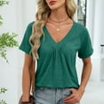 thumbnail image 5 of Horkkom Womens Summer Tops Solid Color V Neck Short Sleeve Blouses Casual Loose Comfy Tops S, 5 of 9