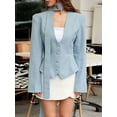 thumbnail image 2 of Women'S Long-Sleeved Suit Jacket, Solid Color V-Neck Scarf Slim Fit with Padded Shoulders Blue L, 2 of 6