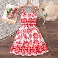 thumbnail image 6 of Girls Floral Sundress Red and White, A-Line Dress with Ruffle Hem and Adjustable Belt for Kids 7-12 Years, Summer Play Dress,Size 10-11T, 6 of 9