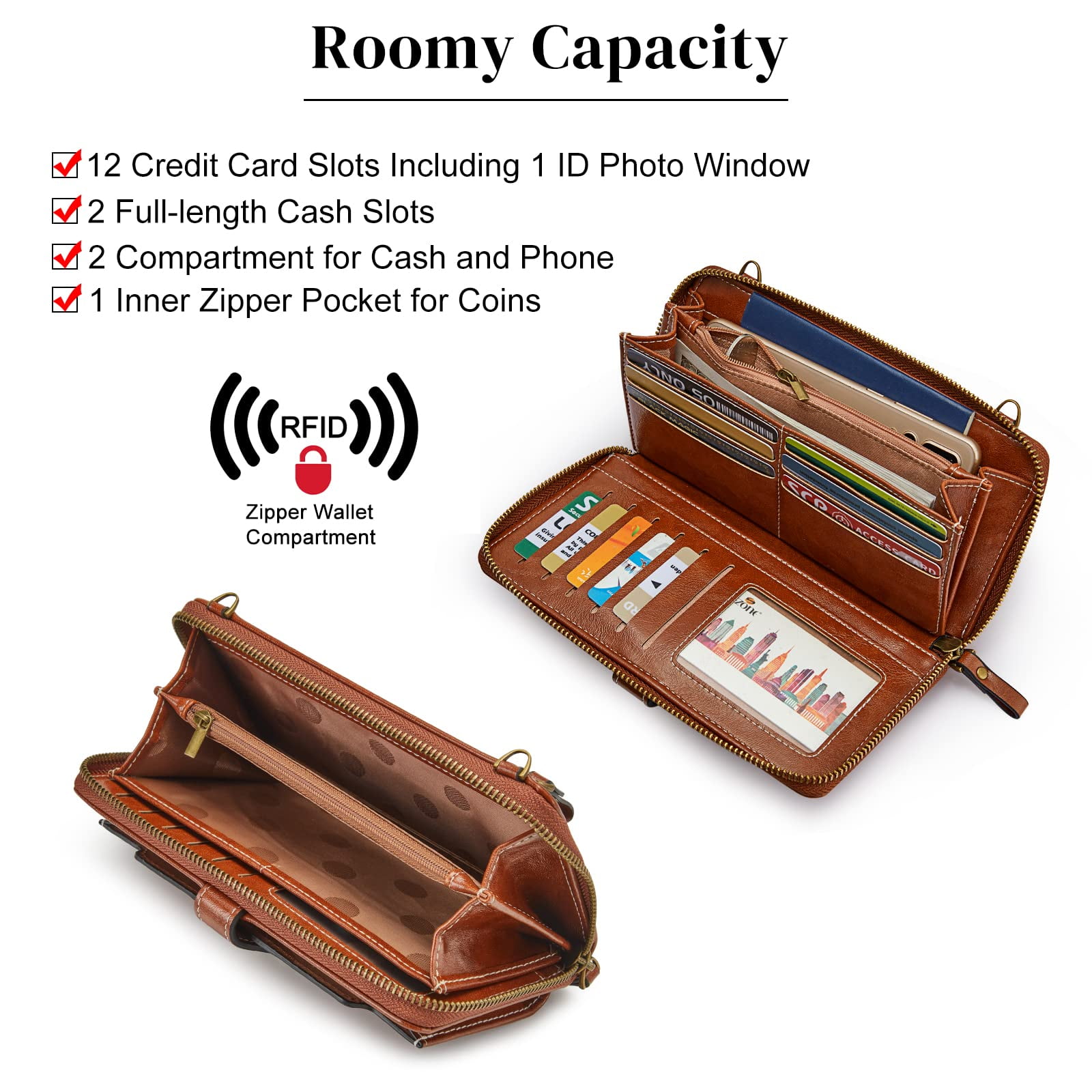S-ZONE Vegan Leather Crossbody Bags for Women Small Cell Phone Purse RFID Blocking Clutch Purses with 2 Straps