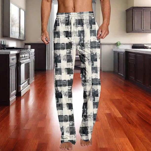 Pantalones largos para hombre, ropa de dormir para el hogar, pantalones de pierna recta con estampado fino, pantalones casuales para hombre, pantalones para hombre