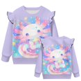thumbnail image 5 of Uorisanigo Girl Sweatshirt Crewneck Pullover Tops Ruffle Sleeve Pink Axolotl Star Sweatshirts Comfy T-Shirts Kids Hoodie Sweater Tops Fall Fashion, 5 of 7